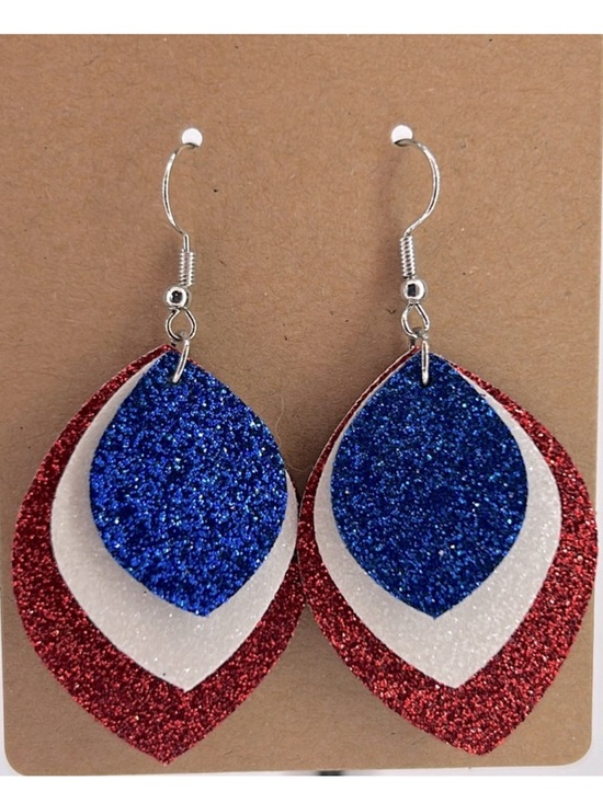 Fashion Jewelry Jewelry - Mini Faux Leather Earrings Red White Blue Patriotic USA  Fashion Jewelry